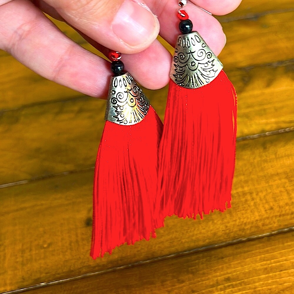 Boho Chic Red Tassel Earrings
